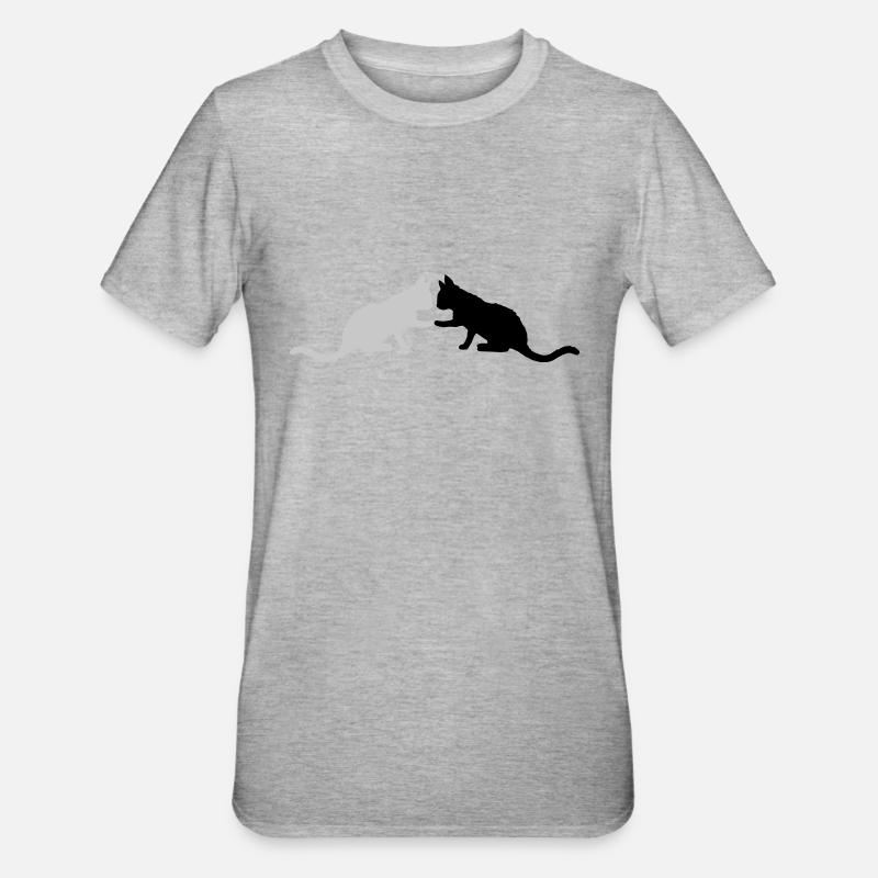 2 jolies silhouettes de chats - T-shirt polycoton Unisexe - gris chiné