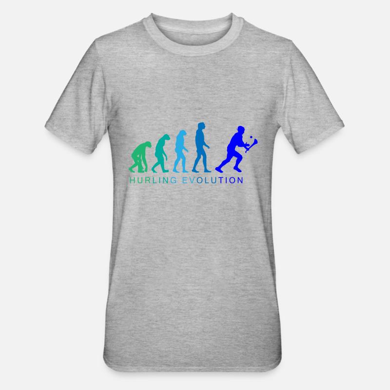 Die Evolution von Hurling - Unisex Polycotton T-Shirt - Grau meliert