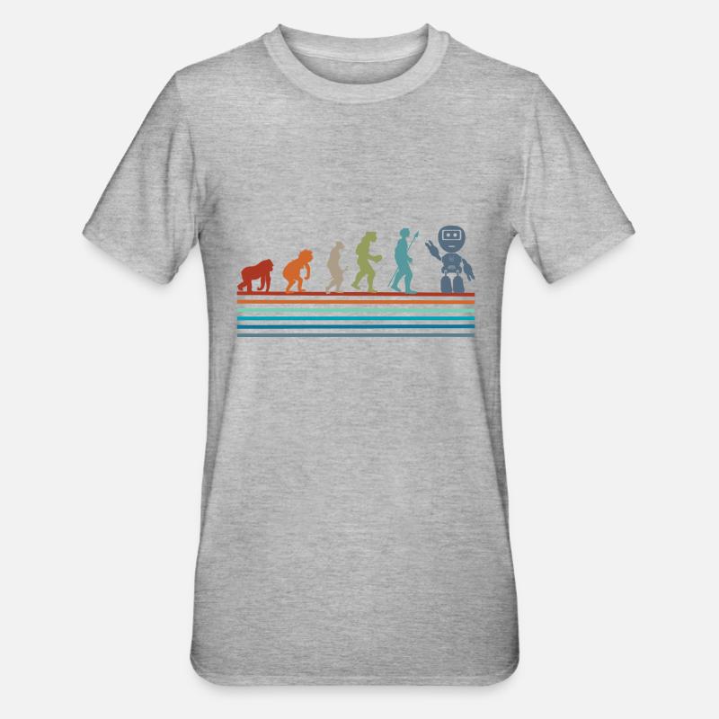 Retro Vintage Roboter Evolution - Unisex Polycotton T-Shirt - Grau meliert