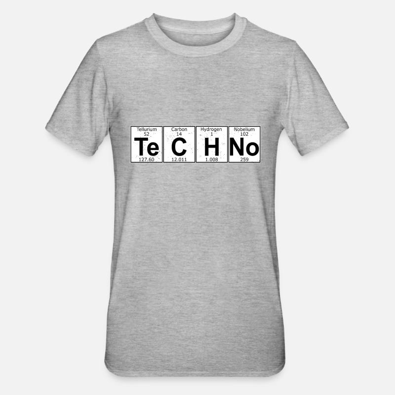 Techno - Chemische Elemente Raver - Unisex Polycotton T-Shirt - Grau meliert