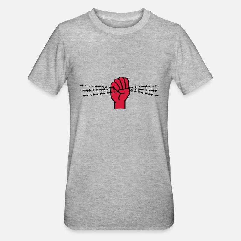 Protestsymbol mit Stacheldraht. Geballte Faust. - Unisex Polycotton T-Shirt - Grau meliert