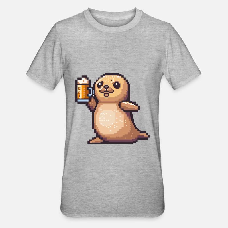 Robbe Tier Pixel Bier - Unisex Polycotton T-Shirt - Grau meliert