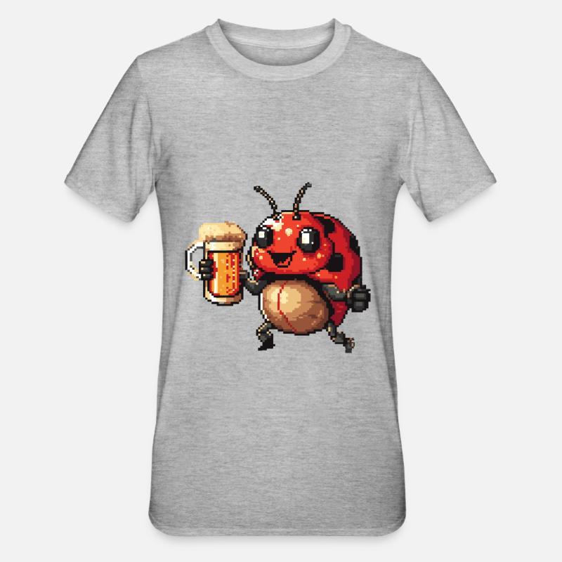 Marienkäfer Pixel Bier - Unisex Polycotton T-Shirt - Grau meliert