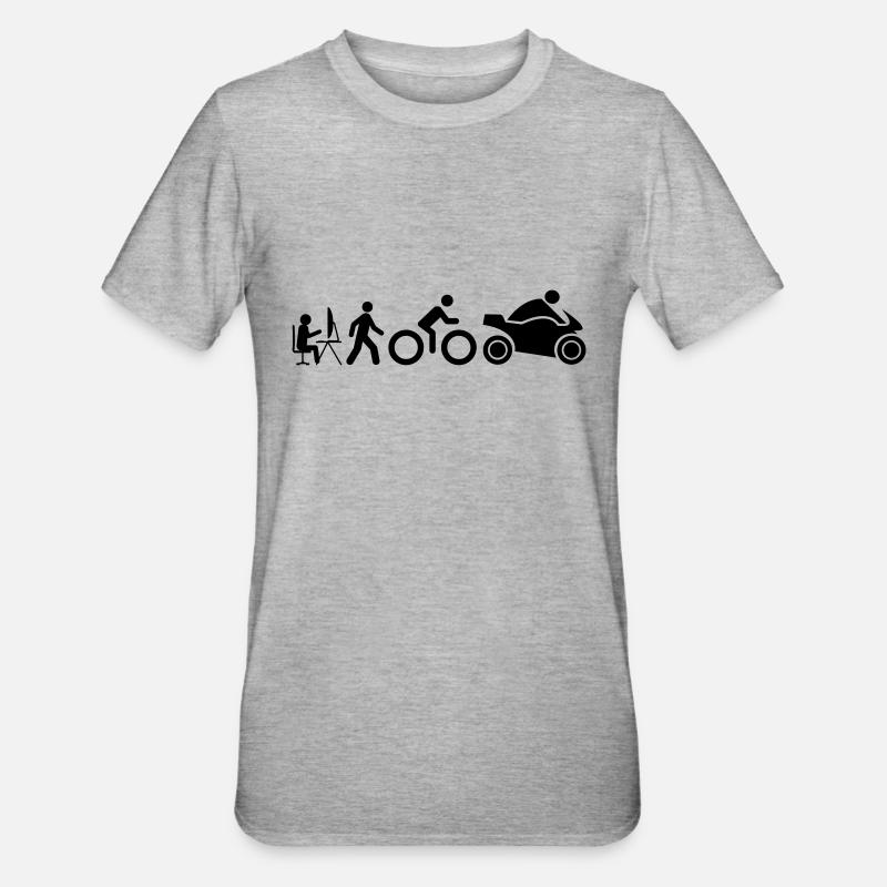 Evolution eines Motorradfahrers - Unisex Polycotton T-Shirt - Grau meliert
