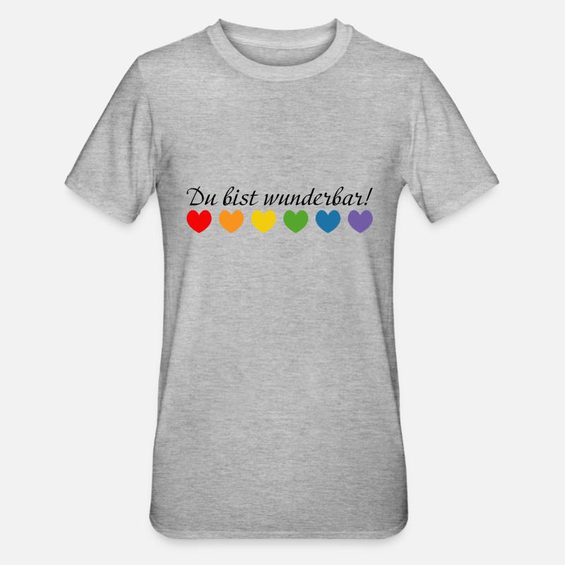 Regenbogenherzchen du bist wunderbar - Unisex Polycotton T-Shirt - Grau meliert