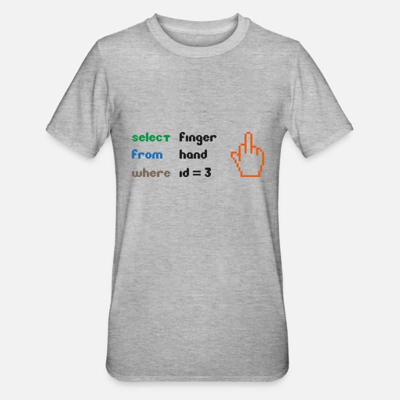Lustige SQL-Abfrage: 8-Bit-Mittelfinger für Geeks - Unisex Polycotton T-Shirt - Grau meliert
