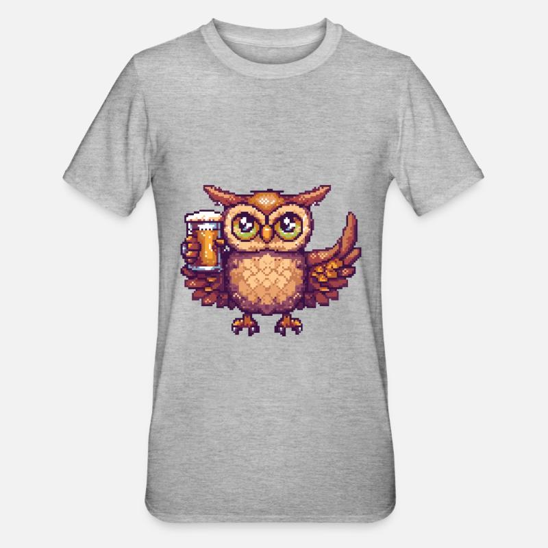 Bière Owl Pixel - T-shirt polycoton Unisexe - gris chiné