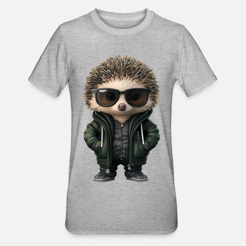 Hérisson cool avec lunettes de soleil et veste à capuche - T-shirt polycoton Unisexe - gris chiné