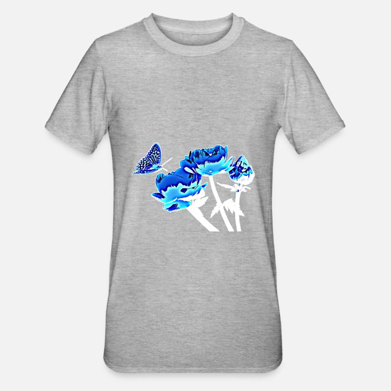 Papillon et fleurs - T-shirt polycoton Unisexe - gris chiné