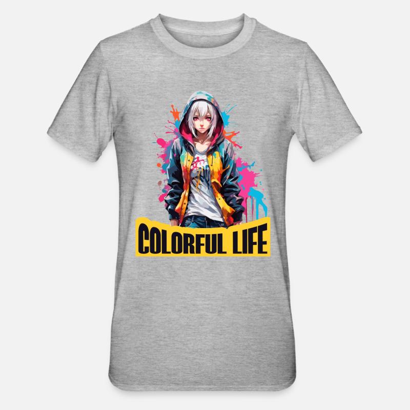 Anime Mädchen mit Farbflecken - Unisex Polycotton T-Shirt - Grau meliert