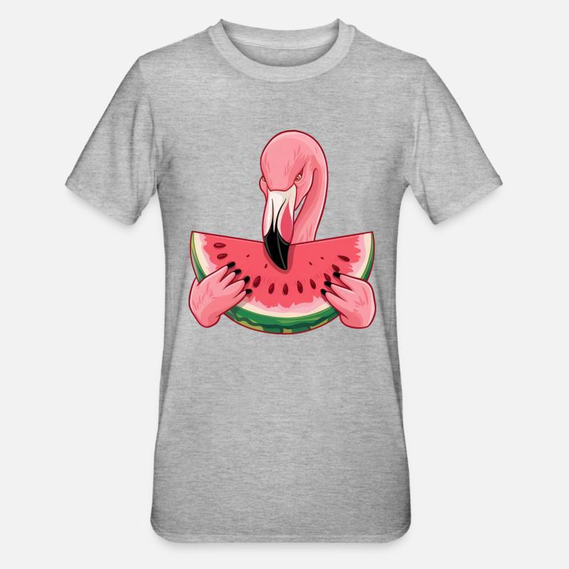 Délice de pastèque d’été Flamingo - T-shirt polycoton Unisexe - gris chiné