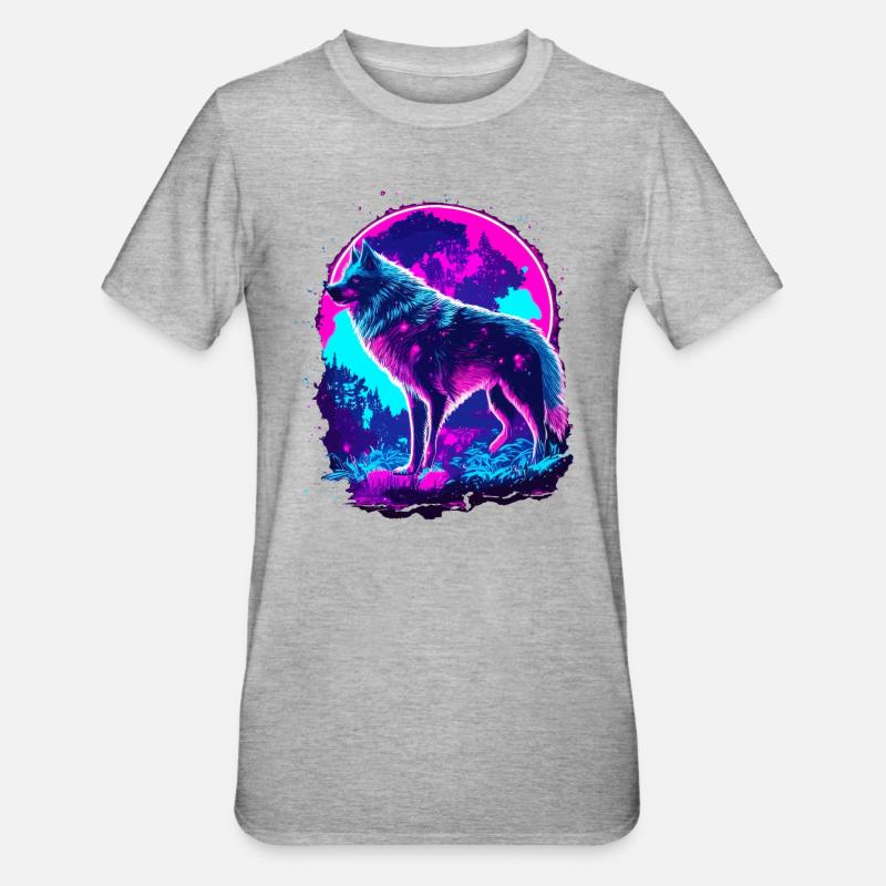 Wolfs Kunst Psychedelic Neon Synthwave - Unisex Polycotton T-Shirt - Grau meliert