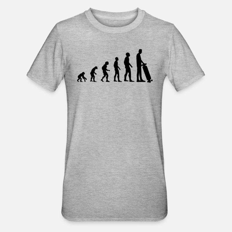 Skater Evolution Lustig Skateboardfahrer - Unisex Polycotton T-Shirt - Grau meliert