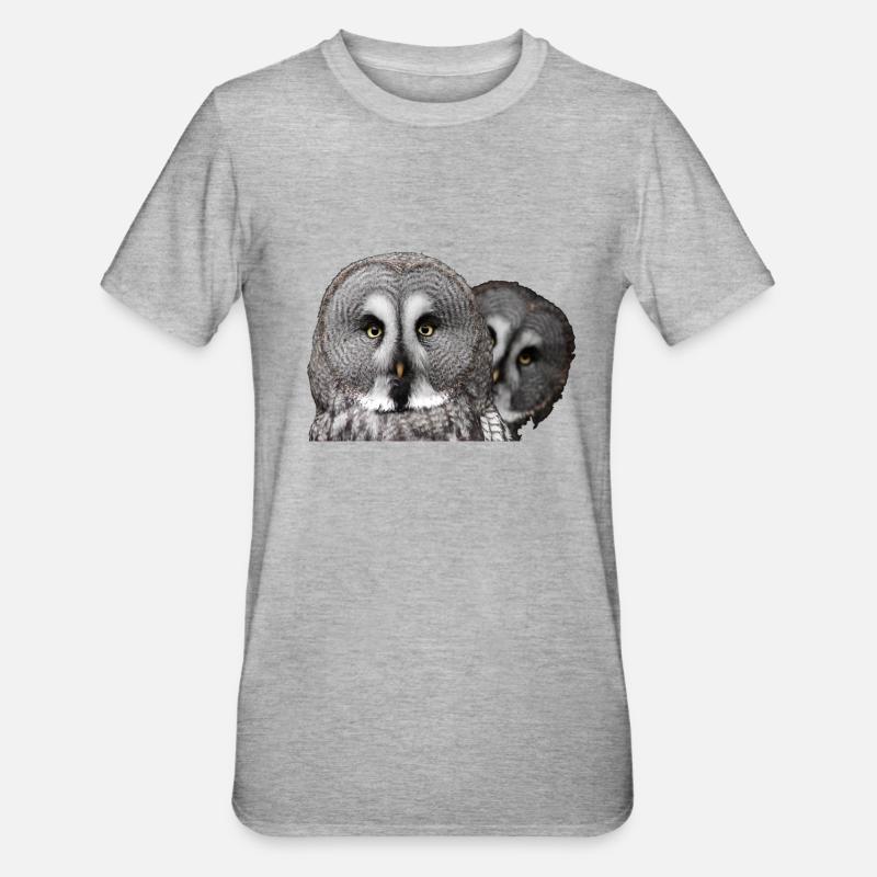 Zwei Eulenköpfe - Unisex Polycotton T-Shirt - Grau meliert