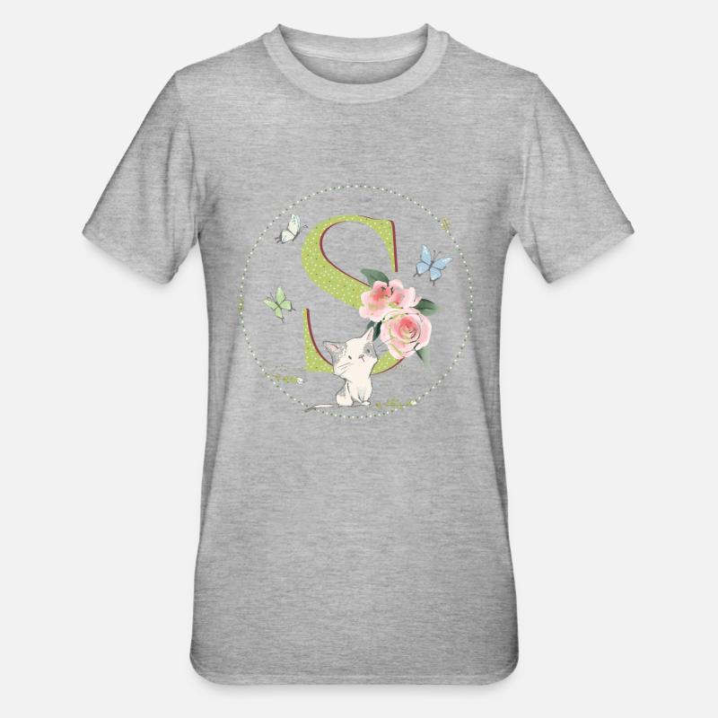 Première lettre S avec chat - T-shirt polycoton Unisexe - gris chiné
