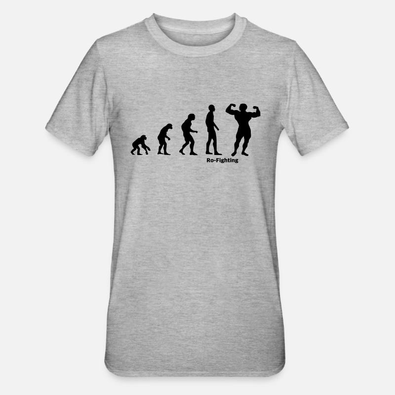 Evolution Bodybuilding Bodybuilder Geschenk - Unisex Polycotton T-Shirt - Grau meliert