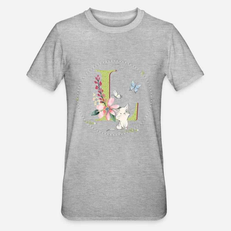 Lettre initiale L avec chat - T-shirt polycoton Unisexe - gris chiné