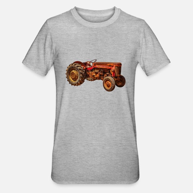 roter Traktor Oldtimer - Unisex Polycotton T-Shirt - Grau meliert