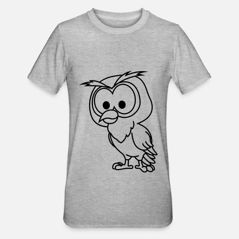 Eule Comic Tier - Unisex Polycotton T-Shirt - Grau meliert