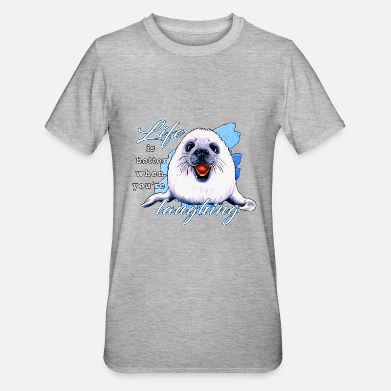 Lachende Robbe | Yolo-Artwork - Unisex Polycotton T-Shirt - Grau meliert