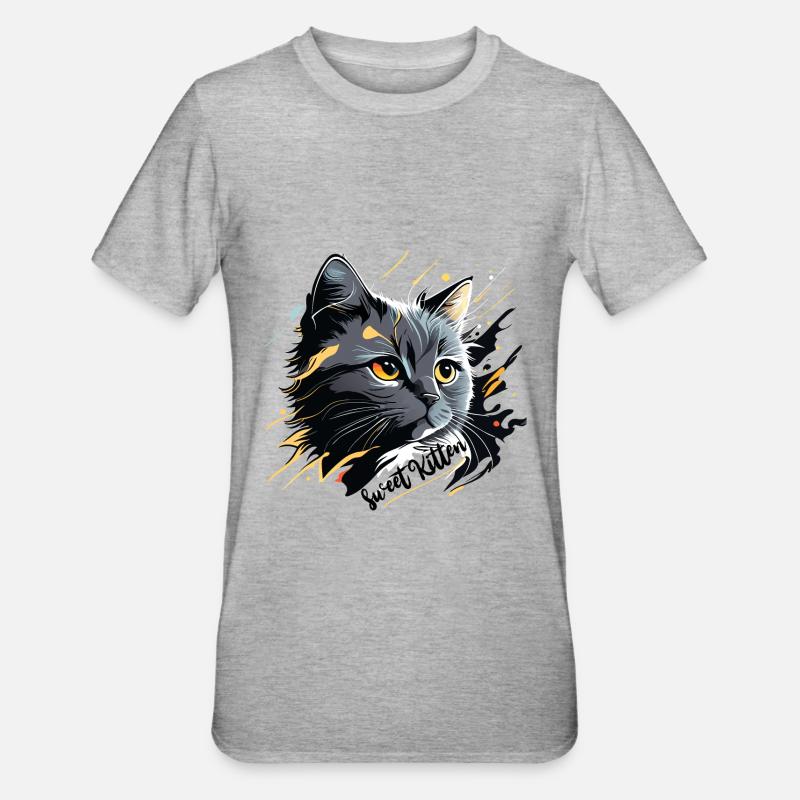 graues Kätzchen, Katze - Unisex Polycotton T-Shirt - Grau meliert
