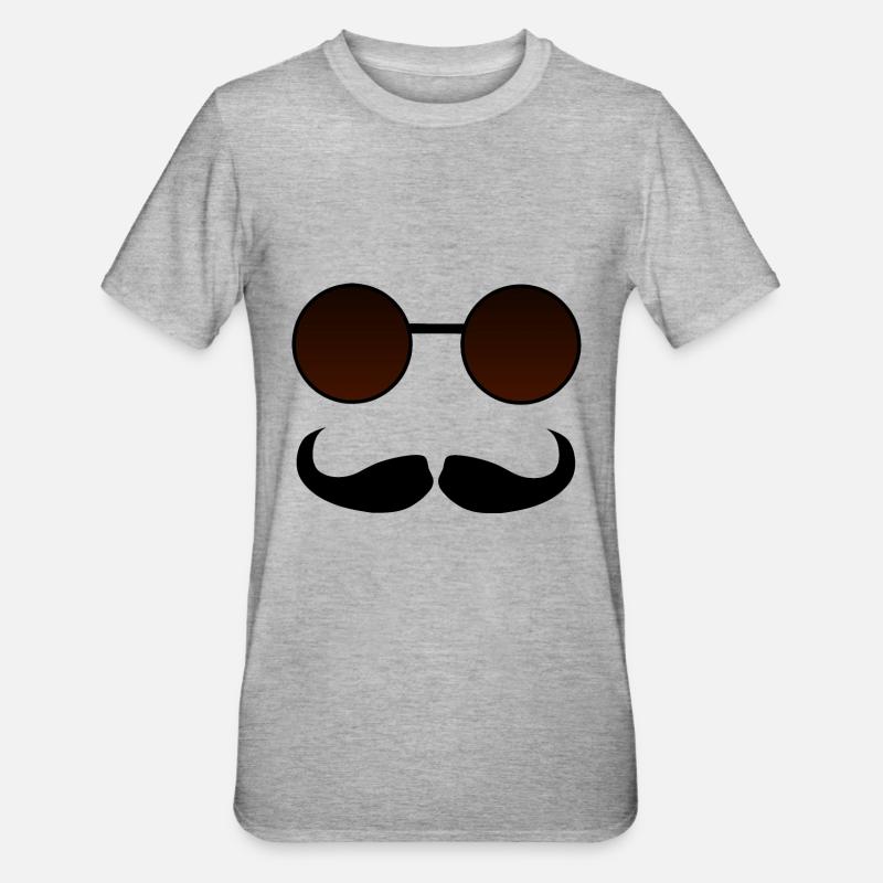 Hispter Schnurrbart und Brille - Unisex Polycotton T-Shirt - Grau meliert