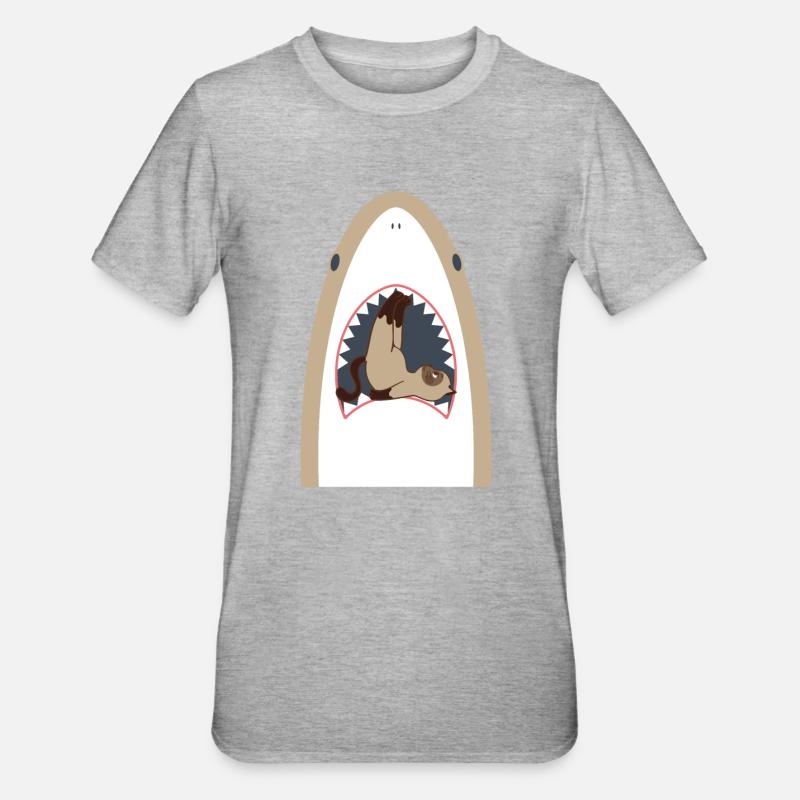 Chat mangeur de requins - T-shirt polycoton Unisexe - gris chiné