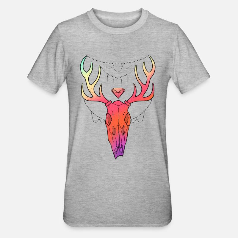 Hirschgeweih Schädel Lineart-Design - Unisex Polycotton T-Shirt - Grau meliert