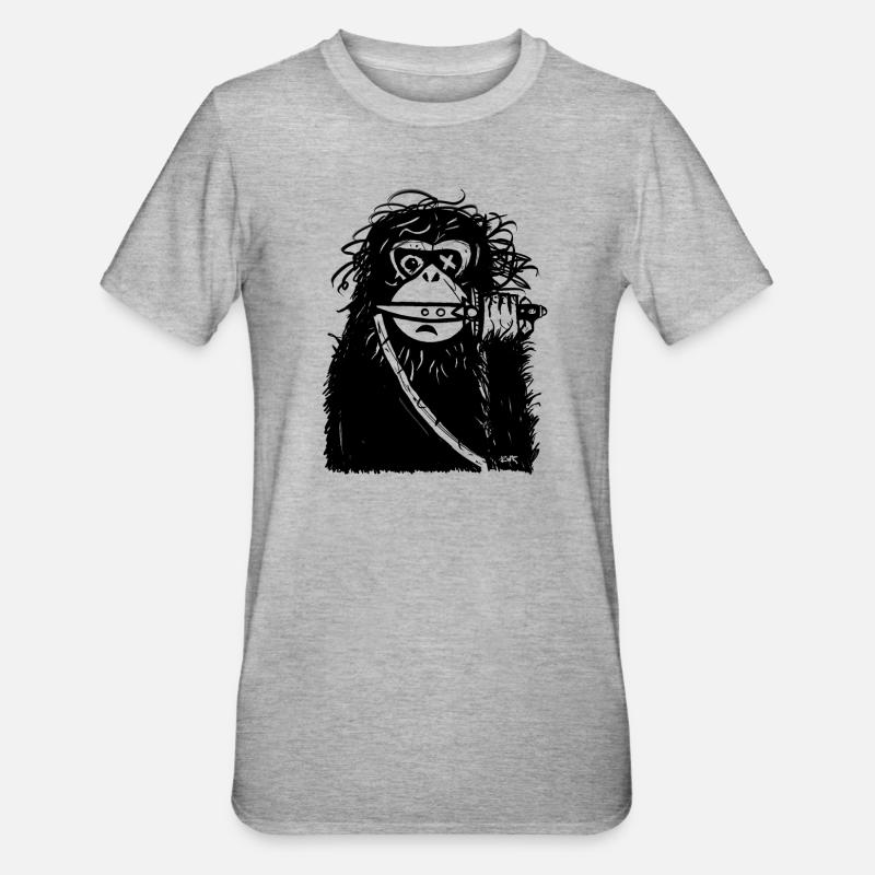 Affe mit Messer - Unisex Polycotton T-Shirt - Grau meliert