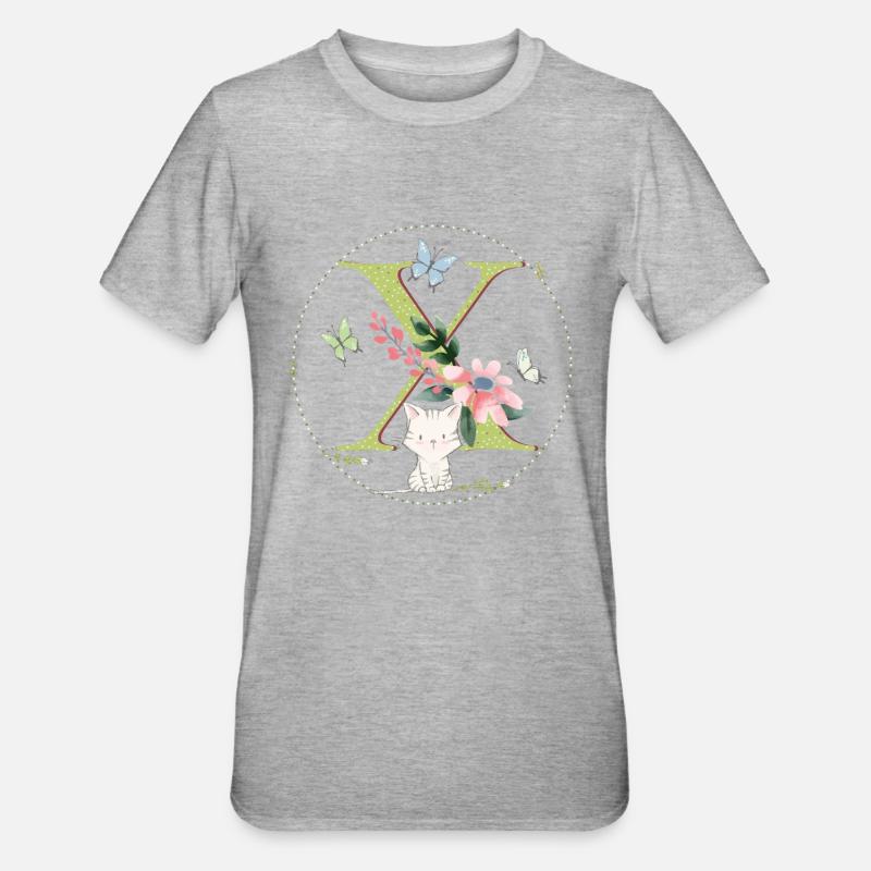 Lettre initiale X avec chat - T-shirt polycoton Unisexe - gris chiné