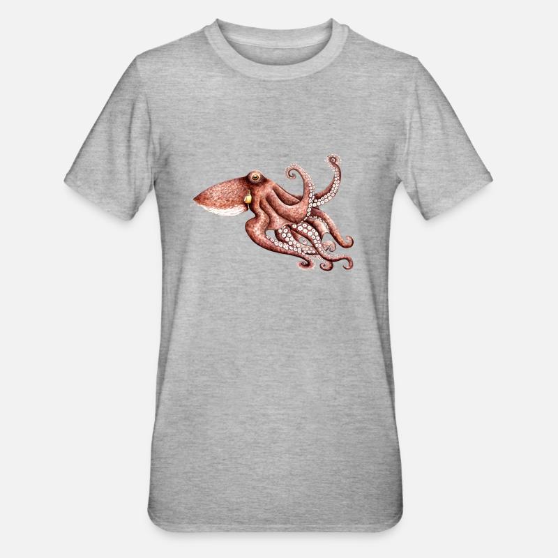 Octopus - Octopus vulgaris - Octopus Pieuvre Poulpe - T-shirt polycoton Unisexe - gris chiné
