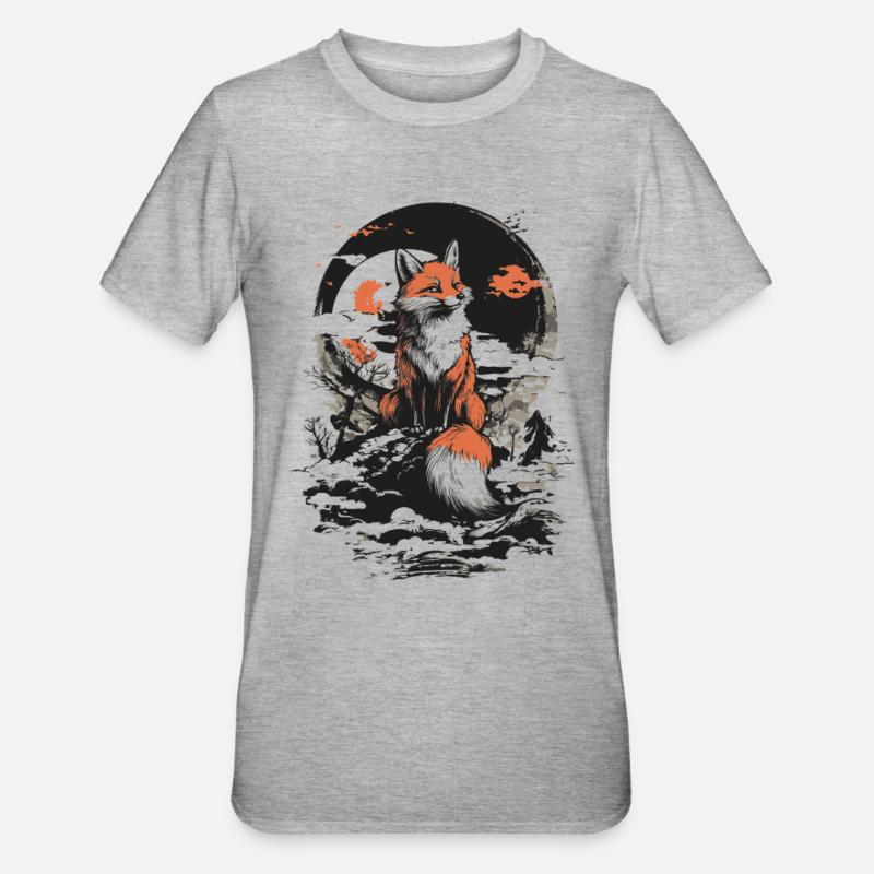 Fuchs Kitsune Japan - Unisex Polycotton T-Shirt - Grau meliert