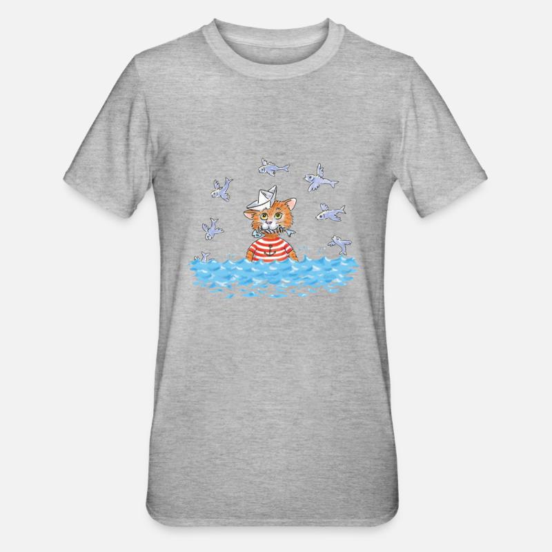 Fisch Katze - Unisex Polycotton T-Shirt - Grau meliert