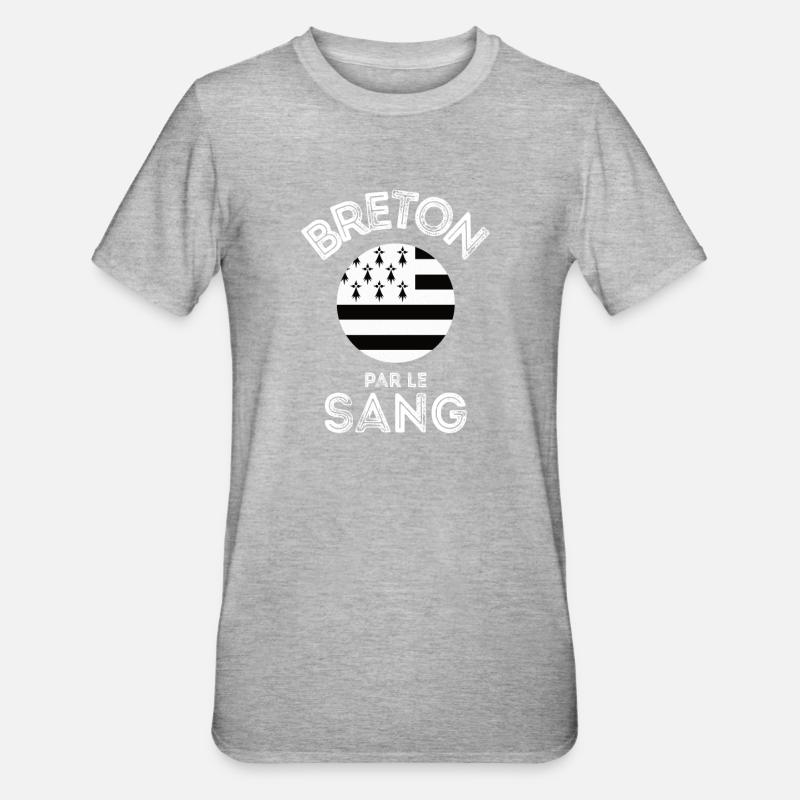 Breton par le sang avec drapeau de la Bretagne - T-shirt polycoton Unisexe - gris chiné