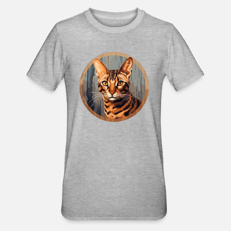 Chat Ocicat - T-shirt polycoton Unisexe - gris chiné