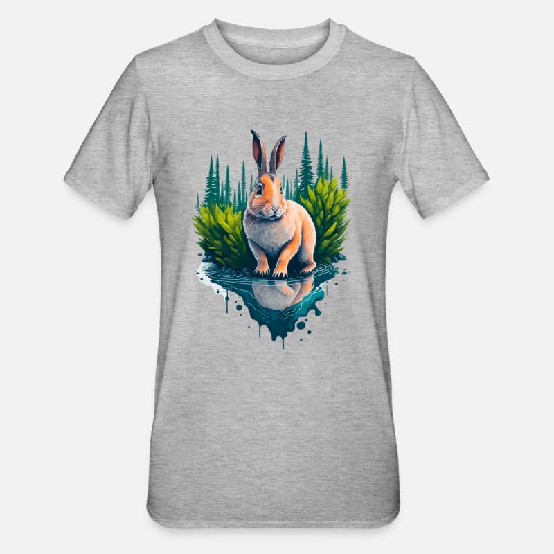 Belle illustration d’un lapin - T-shirt polycoton Unisexe - gris chiné