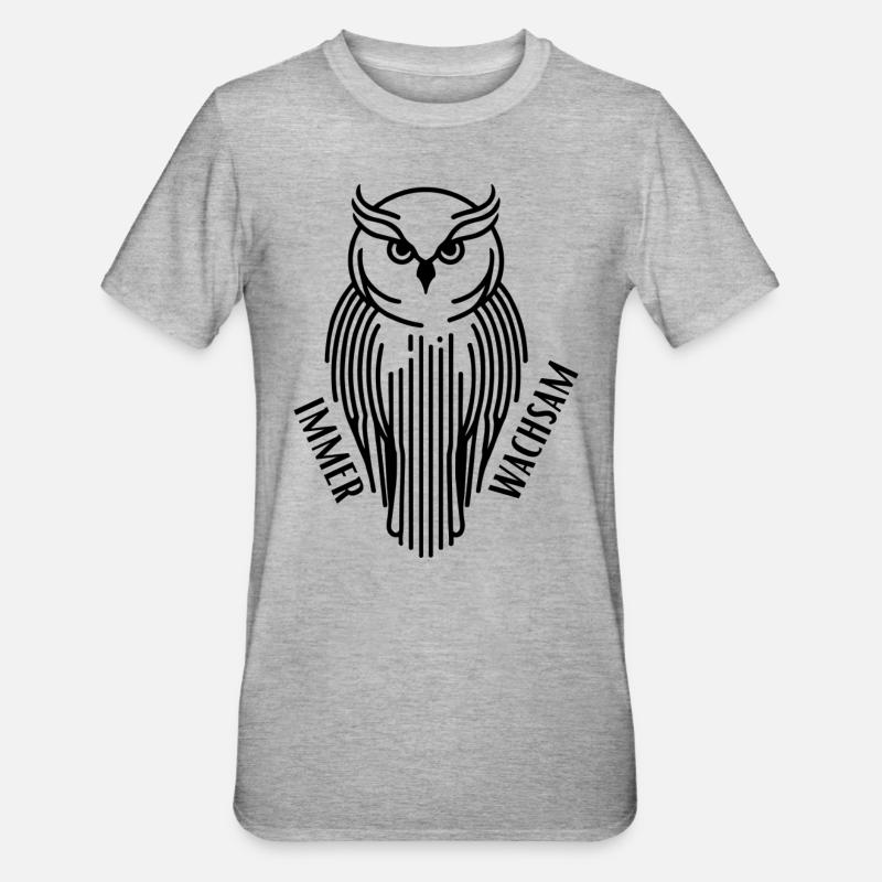 Immer wachsam Eule - Unisex Polycotton T-Shirt - Grau meliert