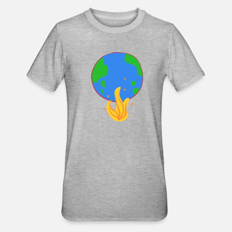 erde brennt klimaschutz feuer - Unisex Polycotton T-Shirt - Grau meliert