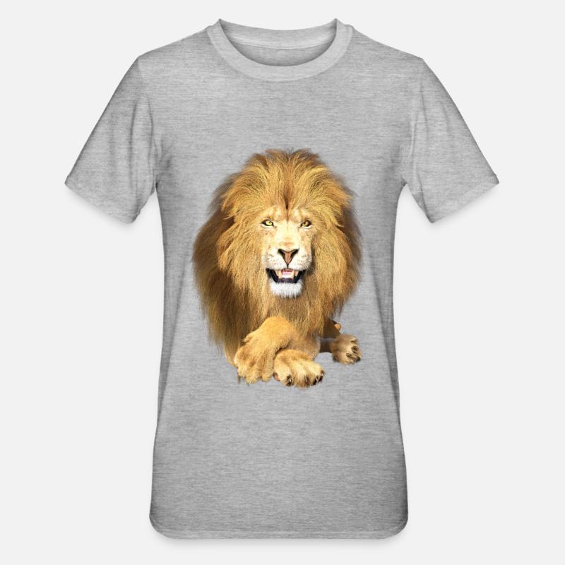 Lion couché, détendu - T-shirt polycoton Unisexe - gris chiné