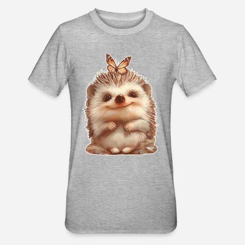 Igel mit Schmetterling - Unisex Polycotton T-Shirt - Grau meliert