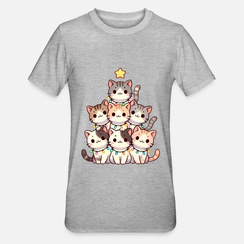 Weihnachtskratzbaum mit Lichtern - Unisex Polycotton T-Shirt - Grau meliert