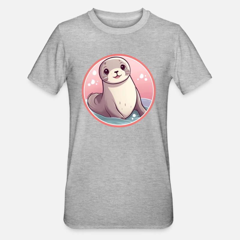 Robbe Kawaii - Unisex Polycotton T-Shirt - Grau meliert