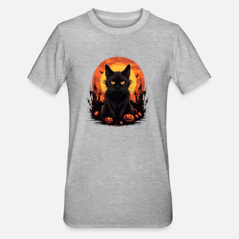 Halloween Schwarze Katze - Unisex Polycotton T-Shirt - Grau meliert