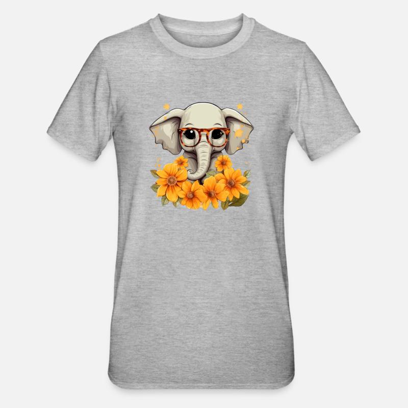 elefant sonnenblume - Unisex Polycotton T-Shirt - Grau meliert