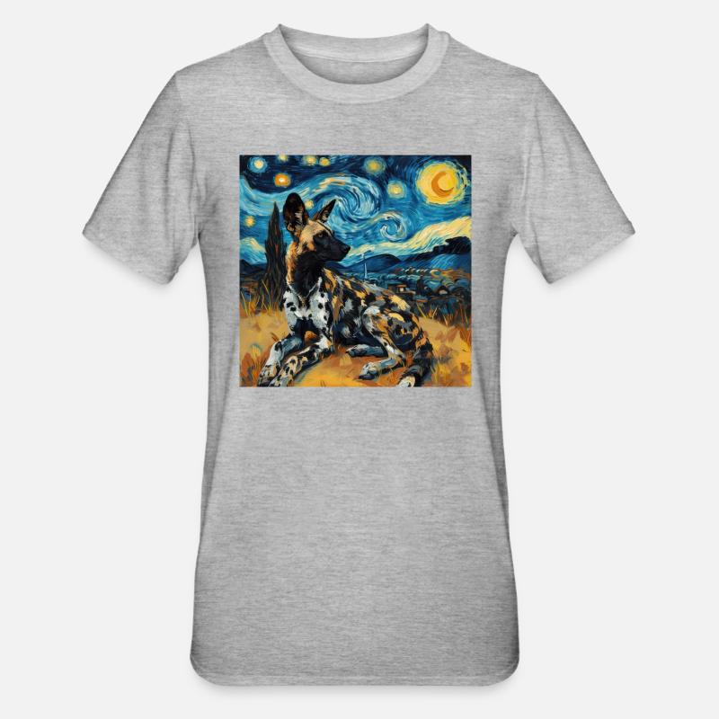 Hyène, Van Gogh, Nuit étoilée - T-shirt polycoton Unisexe - gris chiné