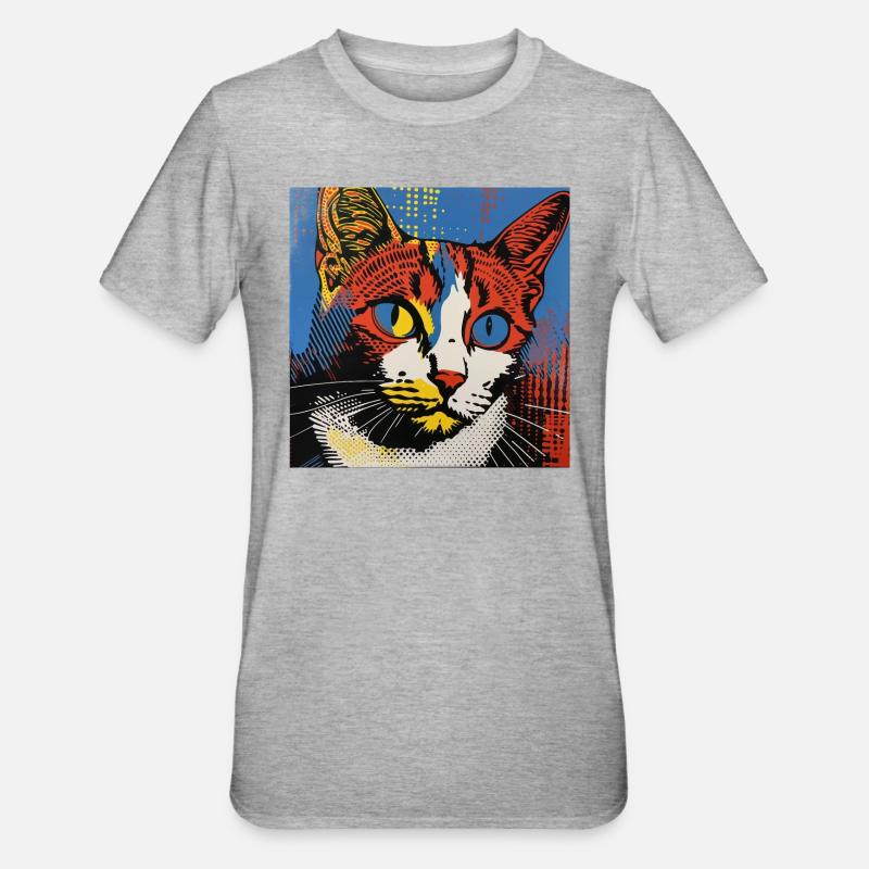 Chat, Motif De Chat - T-shirt polycoton Unisexe - gris chiné