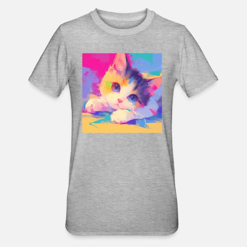 Chat, Motif De Chat - T-shirt polycoton Unisexe - gris chiné