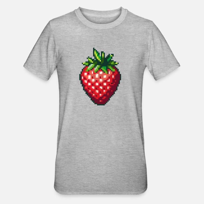 Pixel Erdbeere Sommer Frucht - Unisex Polycotton T-Shirt - Grau meliert