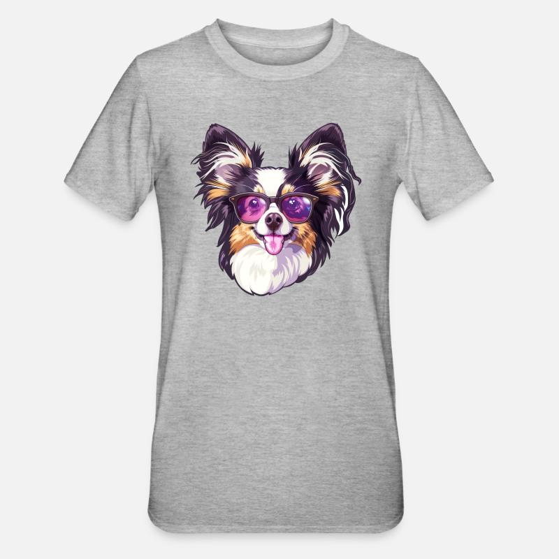 Épagneul miniature continental Papillon - T-shirt polycoton Unisexe - gris chiné