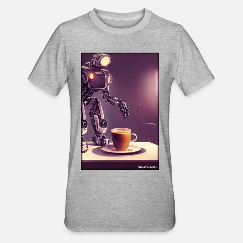 Robot Coffee Future Science Machine - T-shirt polycoton Unisexe - gris chiné